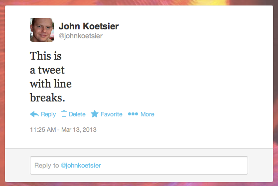 A tweet with line breaks