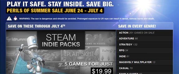 The front page of the Steam summer 2010 sale.