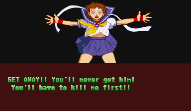 Sakura defends Ryu in her ending in Street Fighter Alpha 3