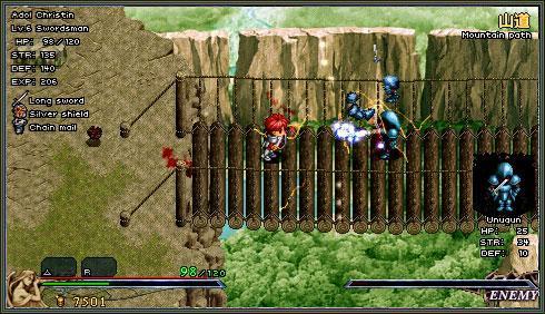 Adol slaughters a soldier into pieces in Ys 1