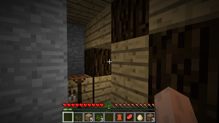 Inside a hut in Minecraft