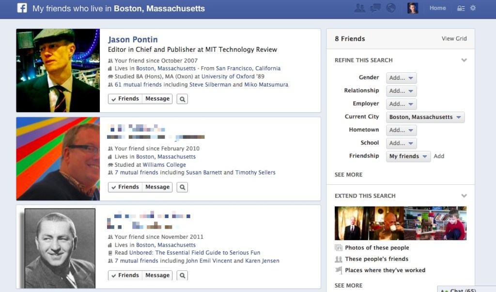 friends in Boston - Facebook graph search