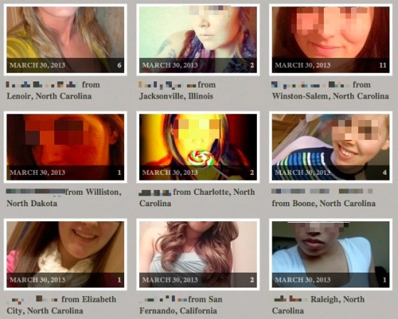 Screenshot of IsAnybodyDown, a revenge porn site.