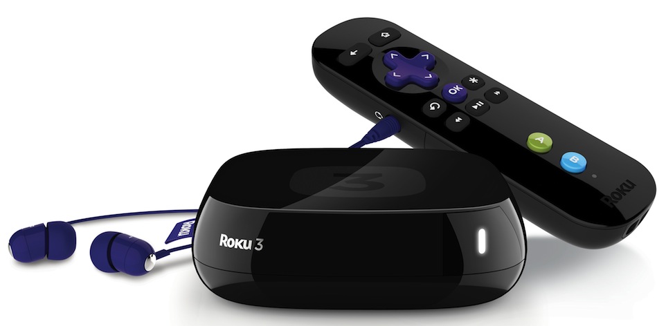 Roku 3 with remote and headphones