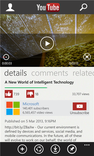 The YouTube app, by Microsoft