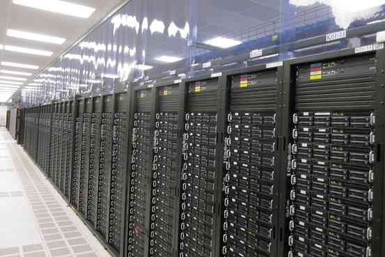 Photo of a rack of servers inside a data center