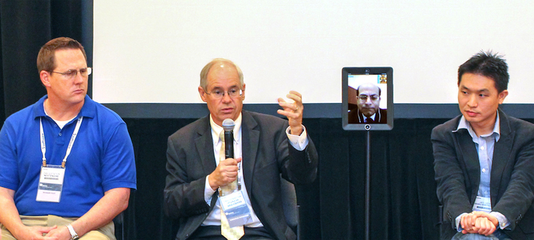 Nasa CIO using a Double Robotics telepresence robot to attend a conference.