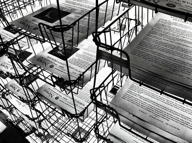 Public relations: stacks of press releases