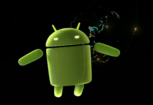 Android robot in space