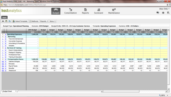 Host Analytics Excel Interface in a Browser