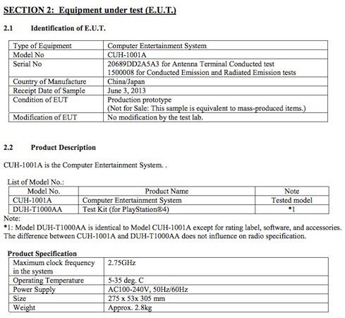 PlayStation 4's FCC report.