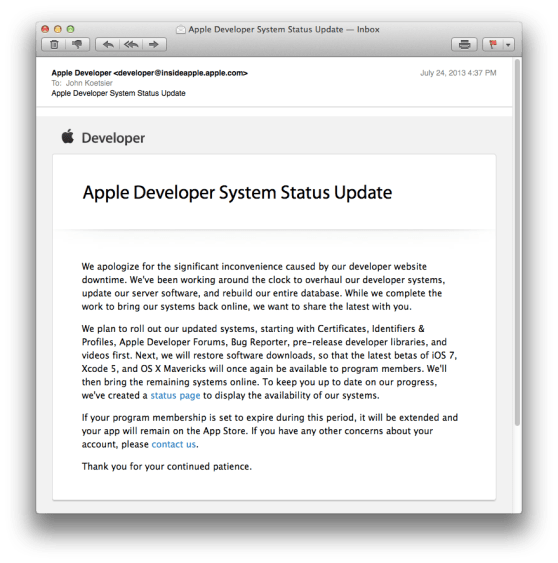 apple developer site down