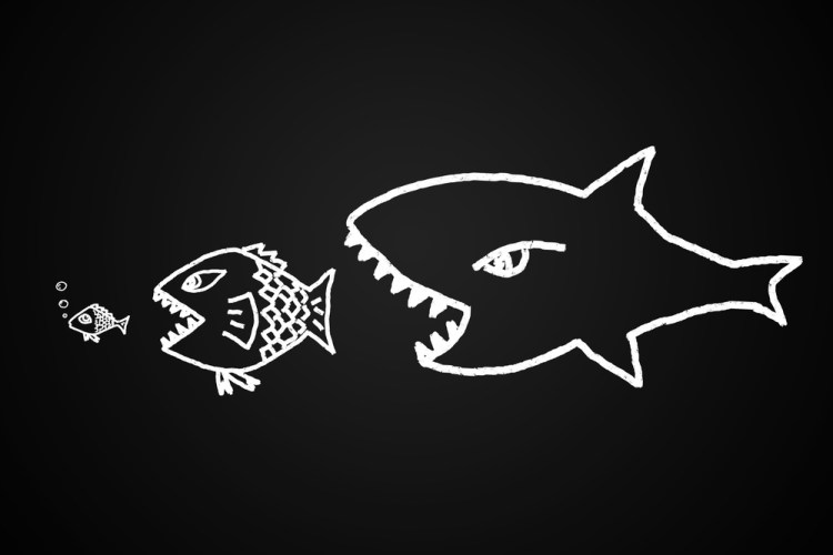 Drawing of big fish eating little fish