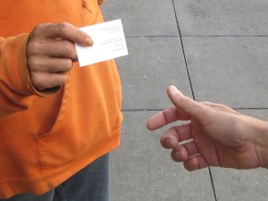 A homeless person can sign up for a HandUp card. 