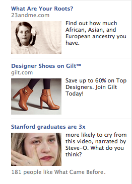 An ad for 23andme popped up last month on my Facebook page 