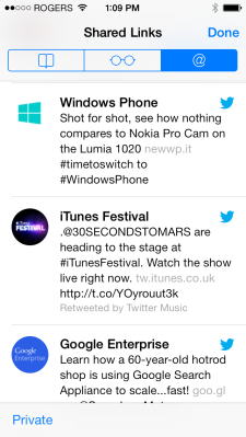 Twitter shared links in Safari