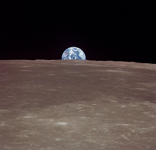 A view of Earth from the moon's surface.