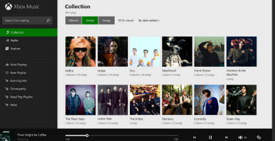 Xbox Music collection screen