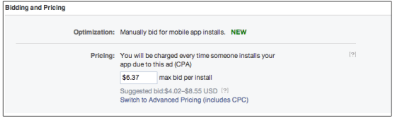 facebook cost per action mobile app ad