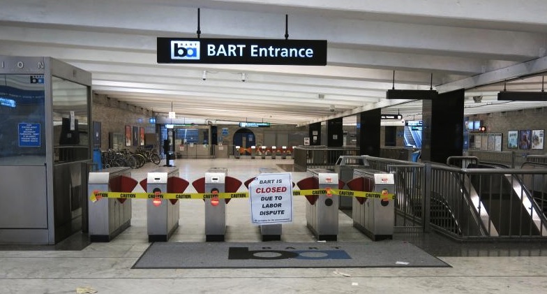 Turnstiles are closed at BART stations in the San Francisco Bay Area due to a strike.