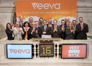 Veeva Systems Founder and CEO Peter Gassner rings the opening bell at the New York Stock Exchange to celebrate the company's IPO.
