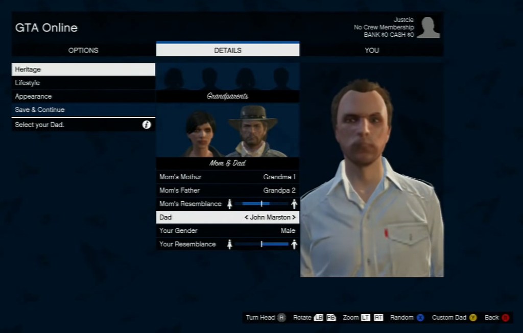 John Marston is selectable as a father for Social Club members