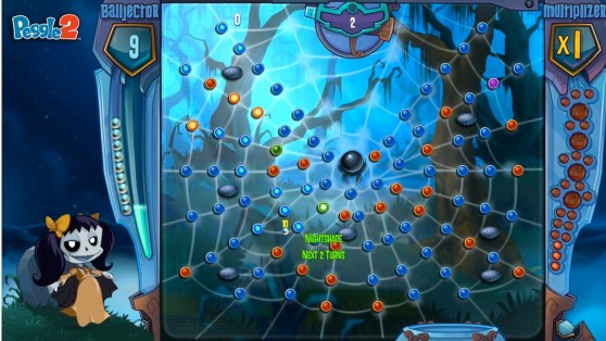 Master Luna's abilities in Peggle 2 allow her to ghost through the less-important blue pegs.