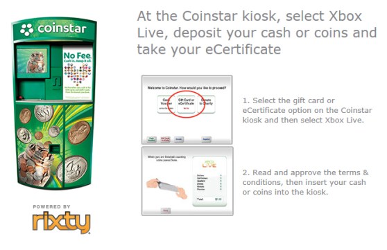 Rixty is putting Xbox Live gift cards in Coinstar kiosks.