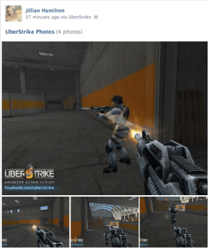 Cmune's Uberstrike uses Facebook's SDK to make screenshot sharing simple.