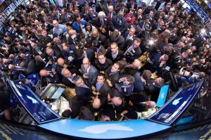 Twitter executives and investors at the NYSE as Twitter launches its IPO