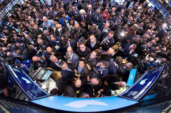 Twitter executives and investors at the NYSE as Twitter launches its IPO