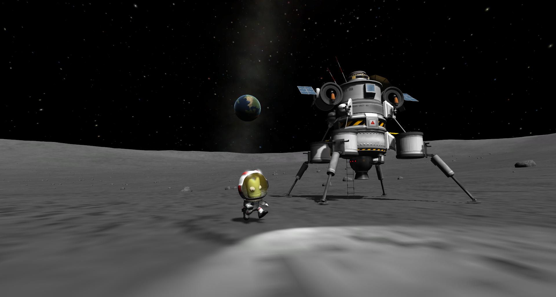 A moon landing in Squad's Kerbal Space Program.