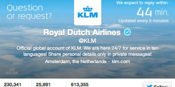 KLM airline now displaying live Twitter customer service response time