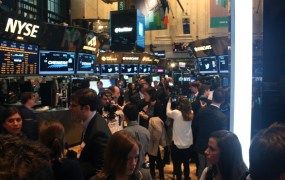 Journalists cooped up in the press section of the NYSE floor