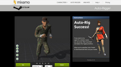 Mixamo's tool is available on Valve's Steam and it includes Valve characters.