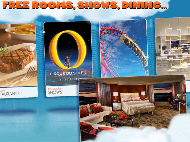 MyVegas rewards include free meals, shows, rides, and hotel rooms.