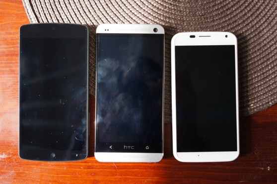 Nexus 5 (left), HTC One (center), Moto X (right)