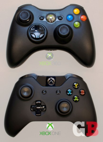 Overhead: Xbox 360 vs. Xbox One controllers