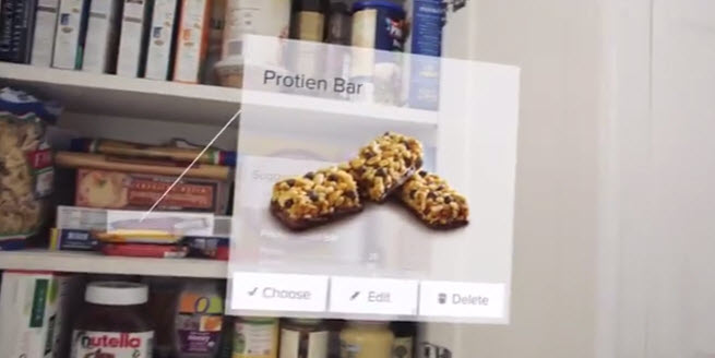 Searching for a protein bar with Atheer's glasses.