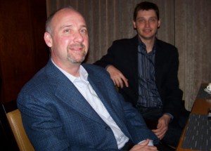 Dave Roberts, outgoing head of PopCap Games, and co-founder John Vechey in 2008.