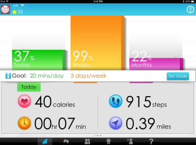 Goji Play stats screen shows you how close you are to your goals.