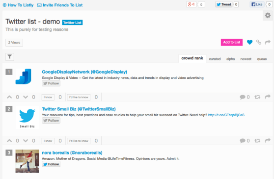Twitter list on List.ly