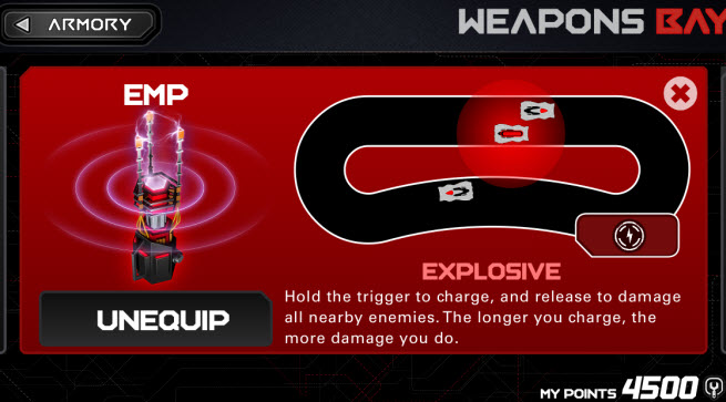 Anki Drive weapons screen.