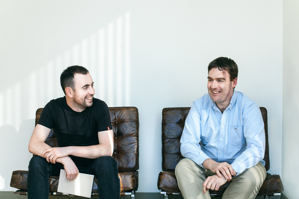 Intercom co-founders Eoghan McCabe and Des Traynor in the company's San Francisco office.