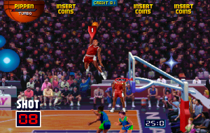 A dunk in NBA Jam.