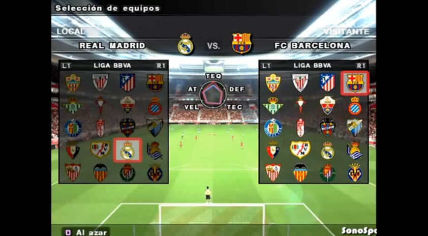The team selection screen.