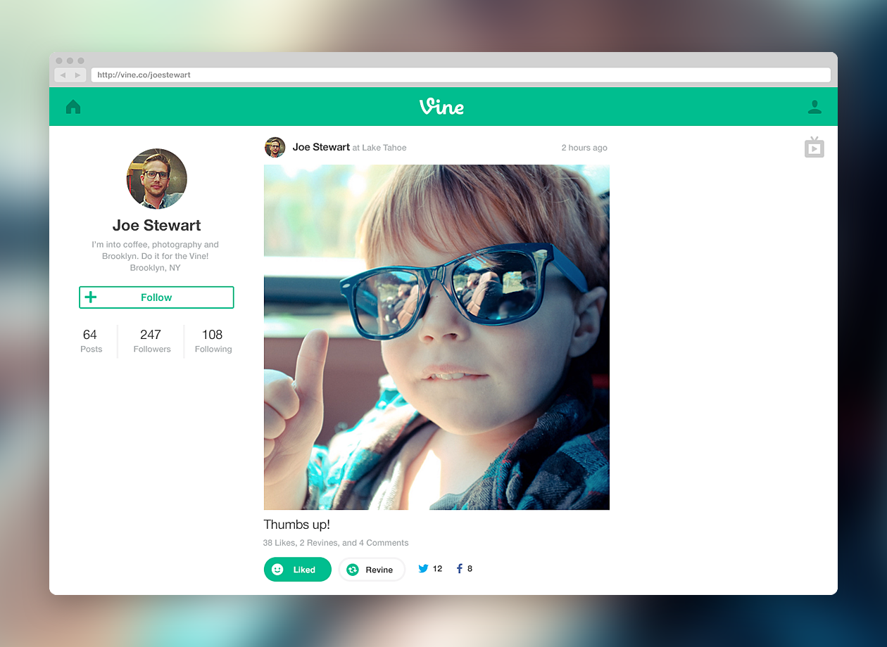 Vine launches full profiles on the Web.