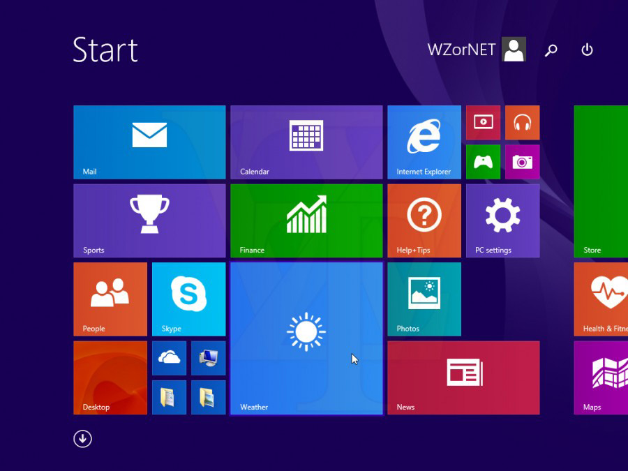 A leaked screenshot of Windows 8.1 Update 1 from Russian leaker "WZor," prior to its release.