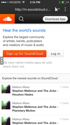 Soundcloud's mobile site in Kik's mobile messaging app