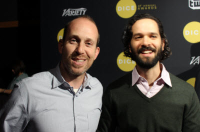 Bruce Straley and Neil Druckmann on the red carpet at the Dice Awards